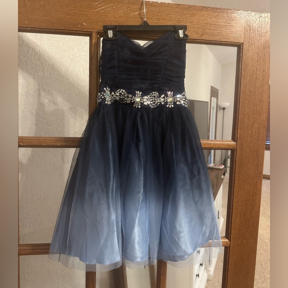 Blue ombré strapless hoco dress